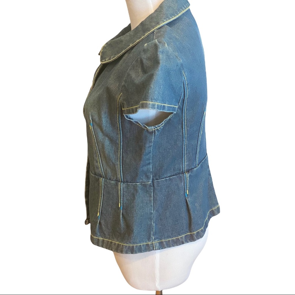 Retro Denim Jean Peplum Top Button Front Blue Western Cowgirl S Country Rodeo - Picture 4 of 9